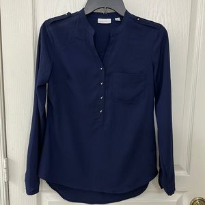 New York & Comp Navy Blue Blouse 100% Polyester Sz XS